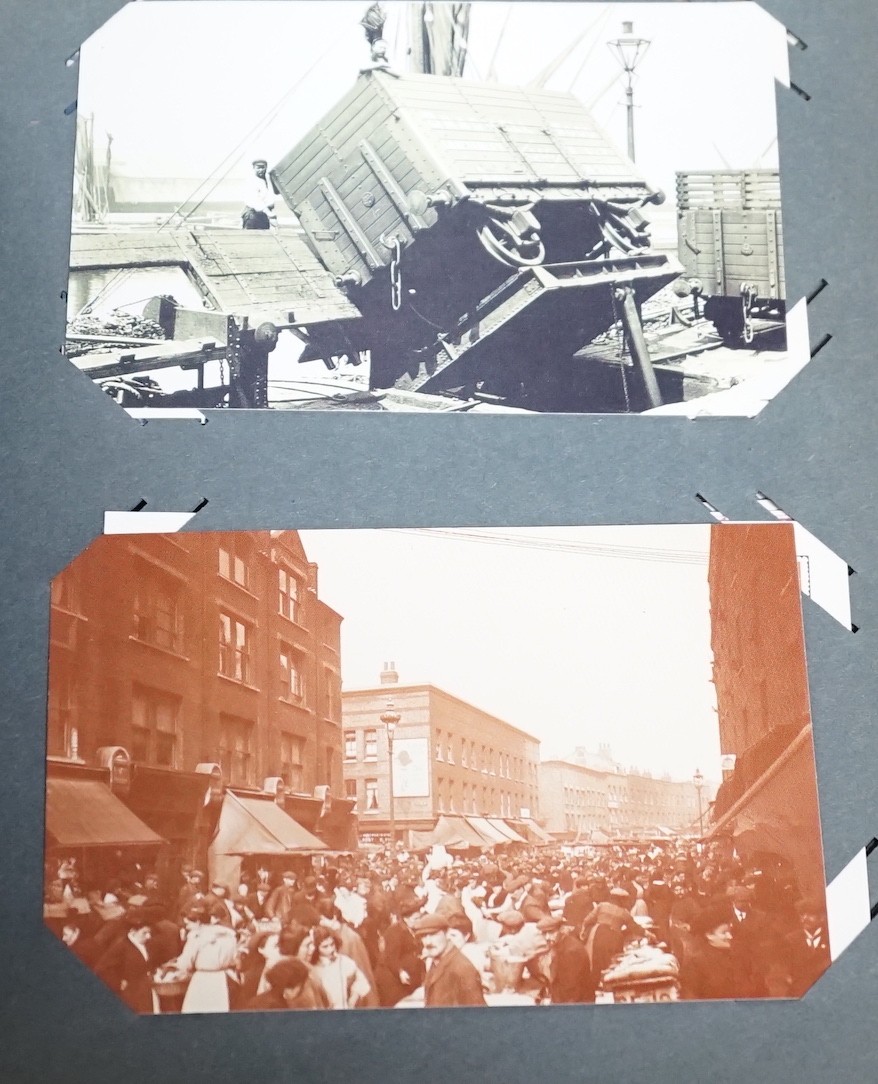 Three postcard albums including postcards related to London, London during the war, naval scenes, ships, Pompeii, Vesuvius, Egypt etc.